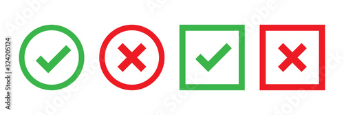 Checkmark cross on white background. Isolated vector sign symbol. Checkmark icon set. Checkmark right symbol tick sign. Flat vector icon. Test question.