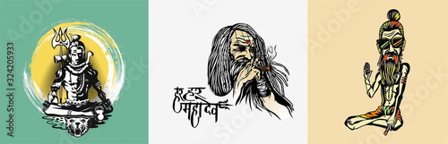 Set of t-shirt Lord shiva design poster - Sketch Vector illustration.