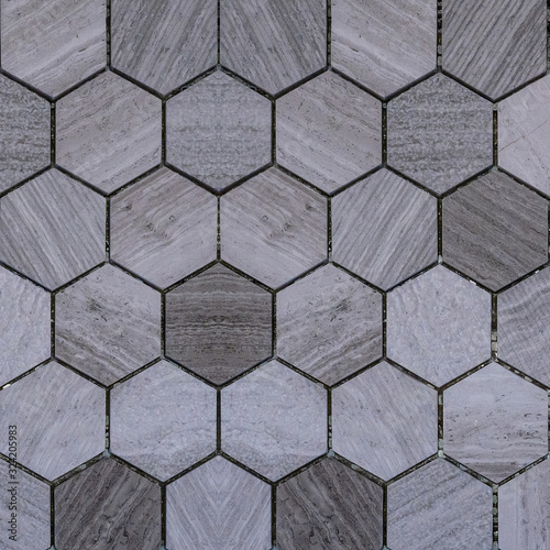 Gray modern tile mirror made of hexagonal tiles texture square, background