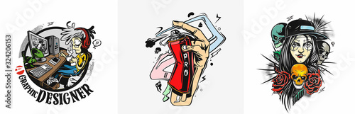 Set of T-shirt Design Element, Vector Illustration.
