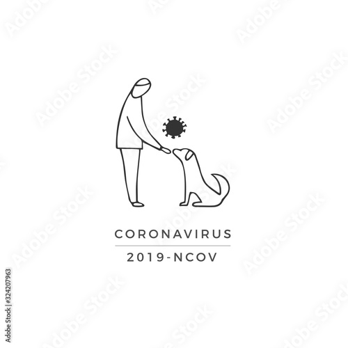 Vector hand drawn icon, man contacting with a dog. A part of Wuhan coronavirus 2019-nCoV illustration set.