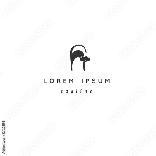 Vector logo template with a black cat. Magic and fairy tales symbol.