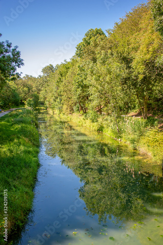 Water canal in public park Charruyer  La Rochelle  France