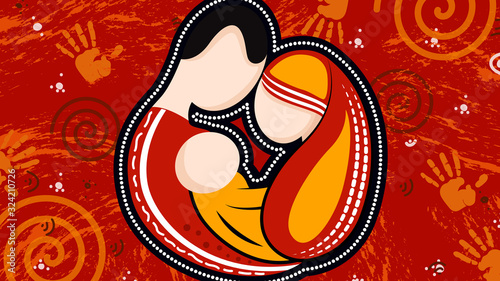 Aboriginal dot art vector painting. Family concept