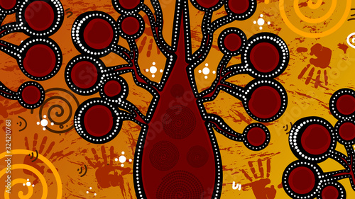 Boab (Baobab) Tree Vector, An illustration based on aboriginal style of painting depicting nature