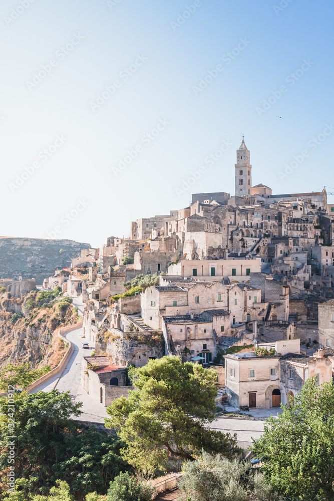View of the Sassi of Matera on a sunny summer day