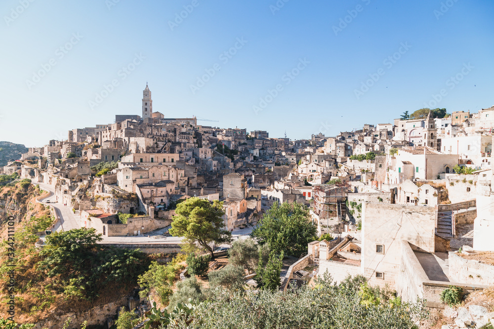 View of the Sassi of Matera on a sunny summer day