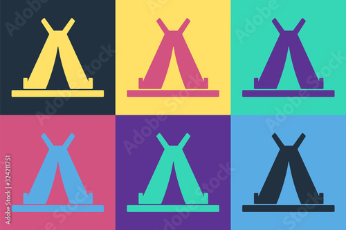 Pop art Traditional indian teepee or wigwam icon isolated on color background. Indian tent. Vector Illustration