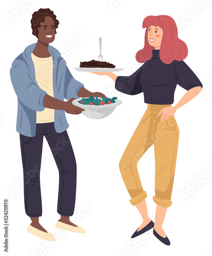Picnic party or gathering of friends with meals