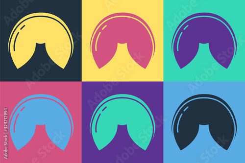 Pop art Chinese fortune cookie icon isolated on color background. Asian traditional. Vector Illustration
