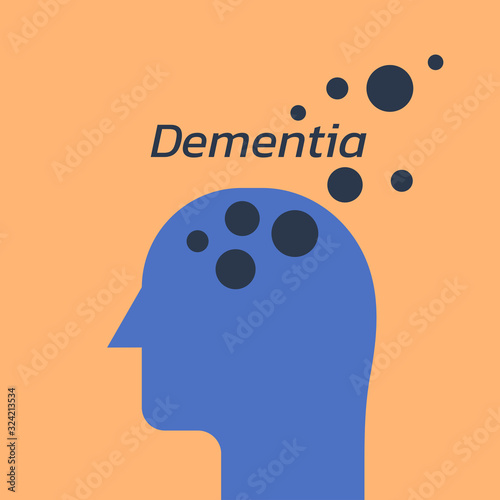 concept of mental health dementia with human head silhouette, illness, psychological. sign symbol icon vector flat illustration 