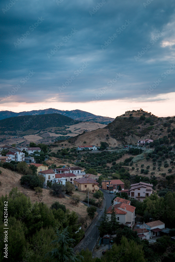 Fototapeta premium Sunset from ancient village of Rocca Imperiale, in Calabria, during a sunset of August