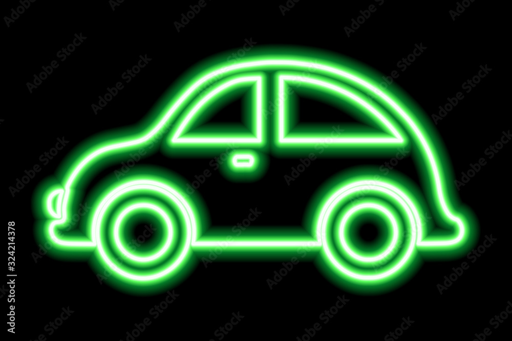 Green neon sign of car on black background. Stock Illustration