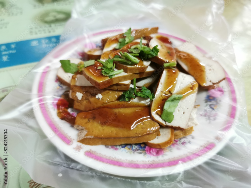 Toufu street food in Taipei, Taiwan popular dish in Asian cuisine Toufu street food in Taipei, Taiwan popular dish in Asian cuisine