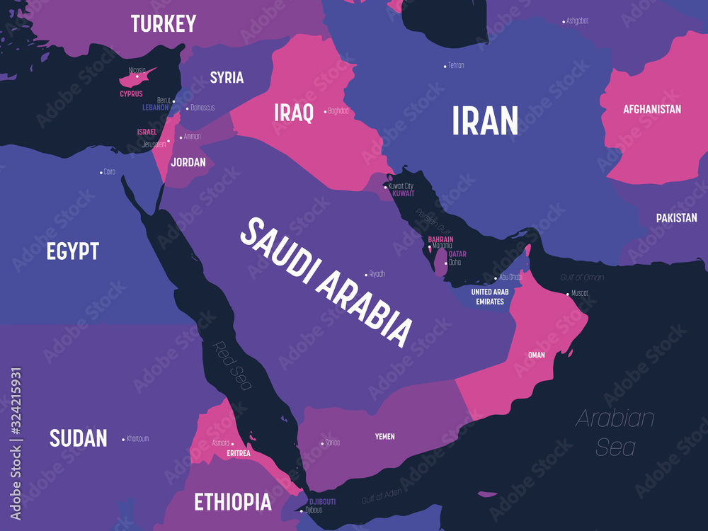 Vecteur Stock Middle East Map High Detailed Political Map Of Middle