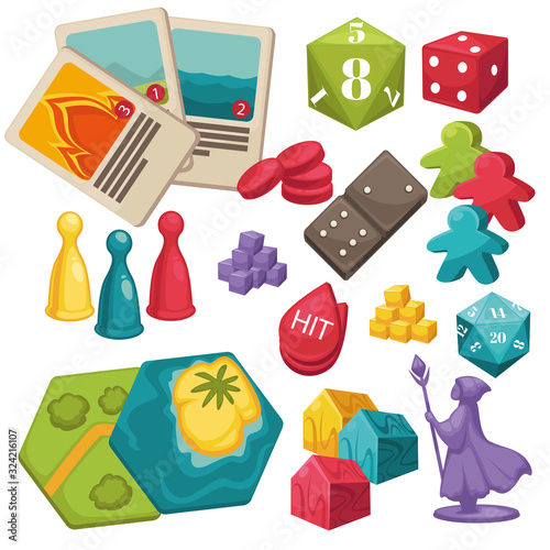 Children games and interactive toys set, boardgames collection photo
