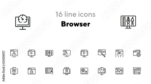 Browser line icon set. Window, settings, homepage. Internet concept. Can be used for topics like website design, remote work, internet marketing, communication