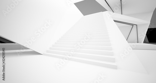 Abstract architectural black and white interior of a modern villa. 3D illustration and rendering.