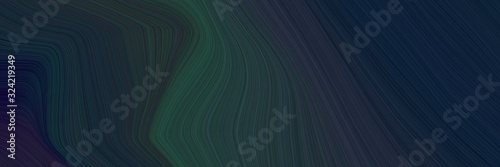 artistic horizontal header with very dark blue, dark slate gray and very dark green colors. dynamic curved lines with fluid flowing waves and curves