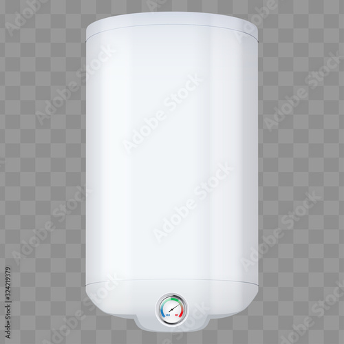 Water heater Boiler with temperature control. Home appliances for comfort. White color Editable Vector Illustration isolated on transparent background.