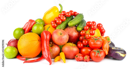Healthy fruits and vegetables isolated on white