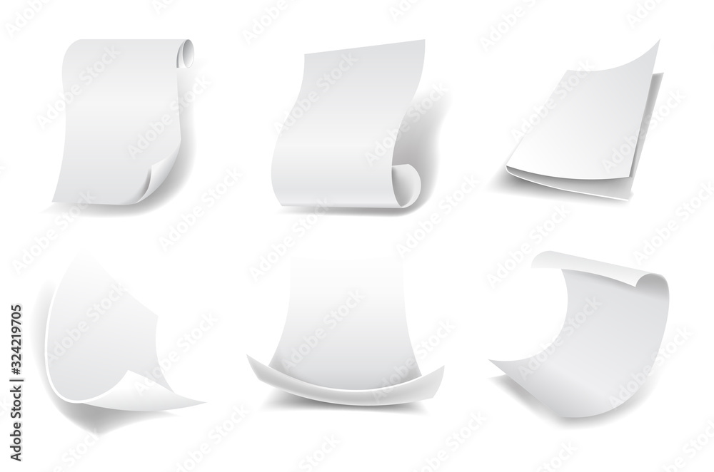 3D paper sheets isolated icons, scrolls with circled edges 3D paper sheets isolated icons, scrolls with circled edges