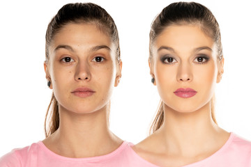 Comparison portrait of same woman before and after makeover