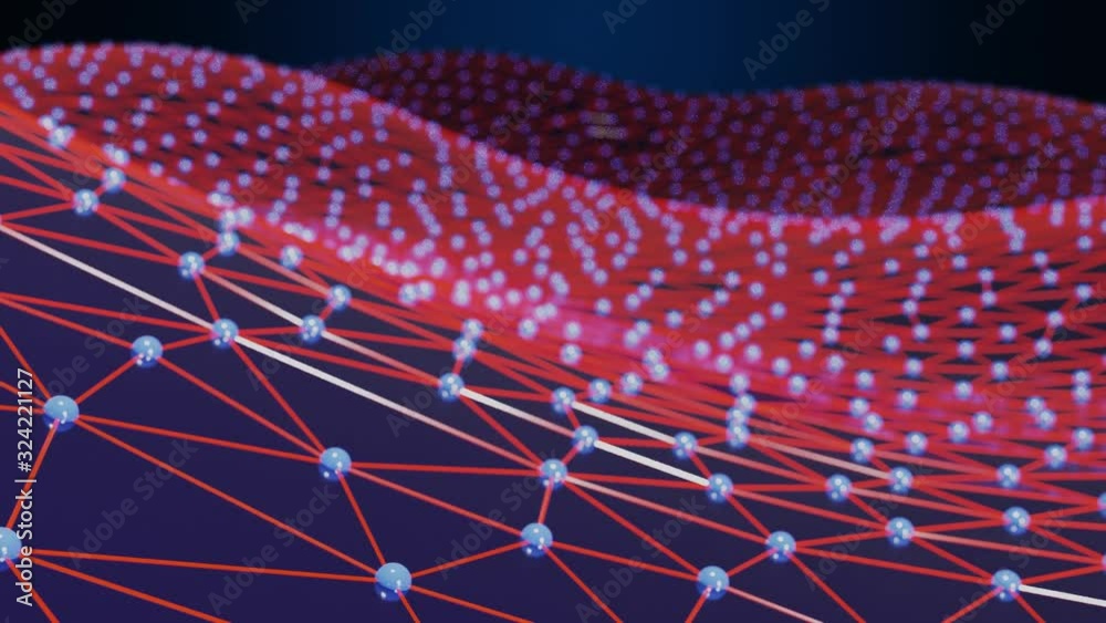 Futuristic polygonal background of low poly surface with connected glowing and lines. Full HD Loop Footage 1080p, 3d render.