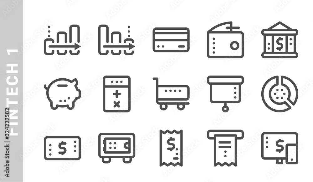 fintech 1 icon set. Outline Style. each made in 64x64 pixel