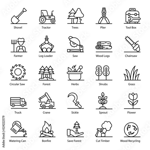  Forestry Line Icon Vectors Pack