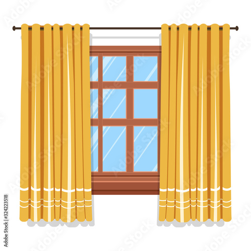 Curtains on window isolated icon, blinders or drapes with lace