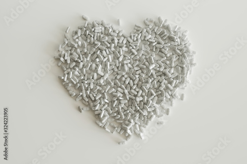 Antibiotic tablets form a heart - 3D rendering
