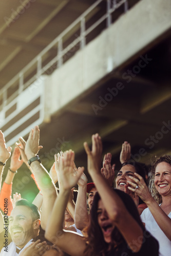 Soccer team supporters cheering during a match photo