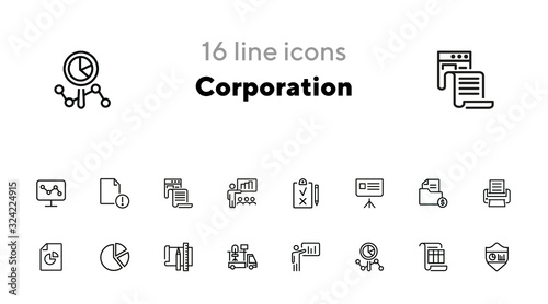 Corporation line icon set. Graph, presentation, report, diagram. Business concept. Can be used for topics like analysis, finance, insurance, startup