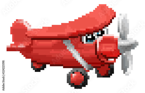 An airplane or aeroplane 8 bit pixel video arcade game art cute cartoon character