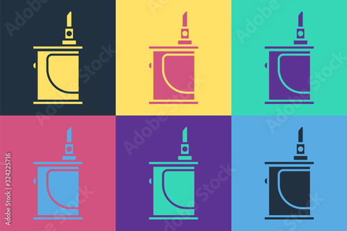 Pop art Electronic cigarette icon isolated on color background. Vape smoking tool. Vaporizer Device. Vector Illustration