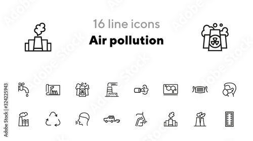 Air pollution line icon set. Fumes, recycling symbol, medical mask. Ecology concept. Can be used for topics like exhaust, industrial pollution, health or nature care