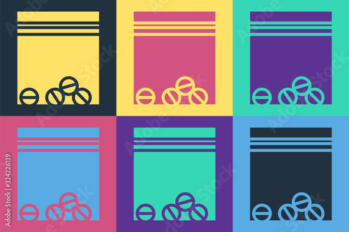 Pop art Plastic bag of drug icon isolated on color background. Health danger. Vector Illustration