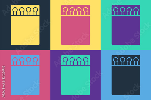 Pop art Open matchbox and matches icon isolated on color background. Vector Illustration