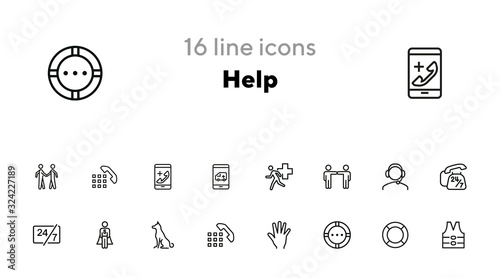 Help line icon set. Call center, hotline, life vest, lifebuoy. Support concept. Can be used for topics like accident, emergency, urgent help