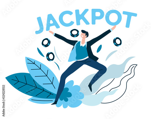 Winner, jackpot and casino gambling games, poker chips