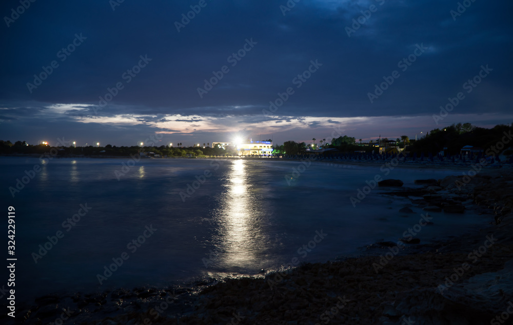 Night view of Landa Beach in Ayia Napa, Cyprus. Night view of Landa Beach in Ayia Napa, Cyprus.