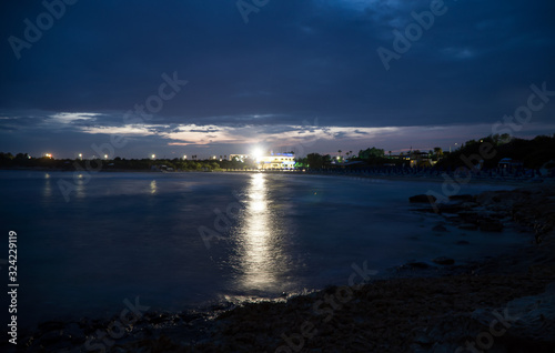 Night view of Landa Beach in Ayia Napa, Cyprus. © M-Production