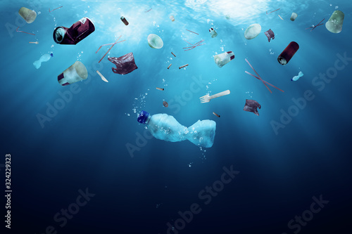 garbage in the ocean, an idea, conceptual images for the environmental awareness.