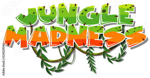 Sticker template for word jungle madness with vine hanging