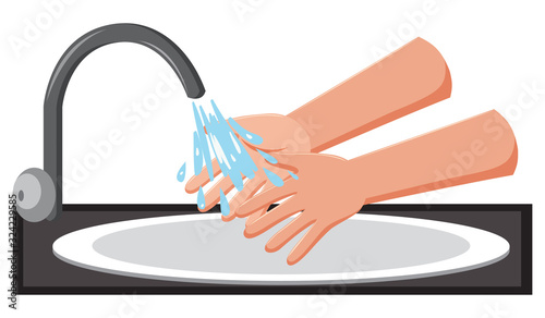 Washing hands in the sink on white background