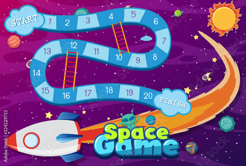 Game template with spaceship flying in space background