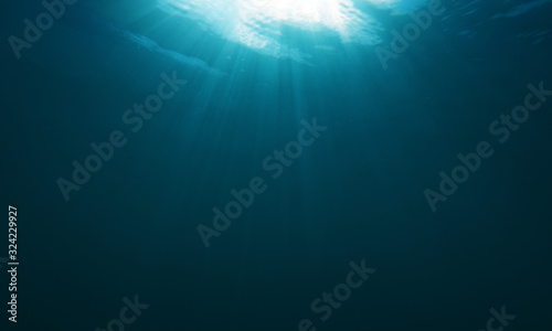 Beauty Underwater sea with sunlight through in the underwater Summer background concept