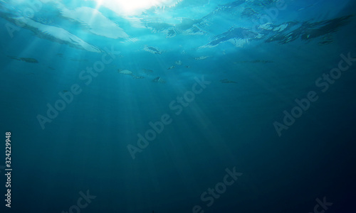 Sunshine shining in the Underwater sea Summer background concept