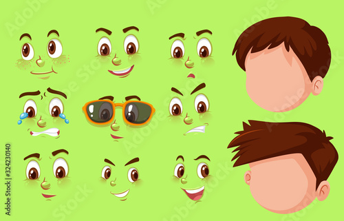 Set of human heads and different expressions on the face